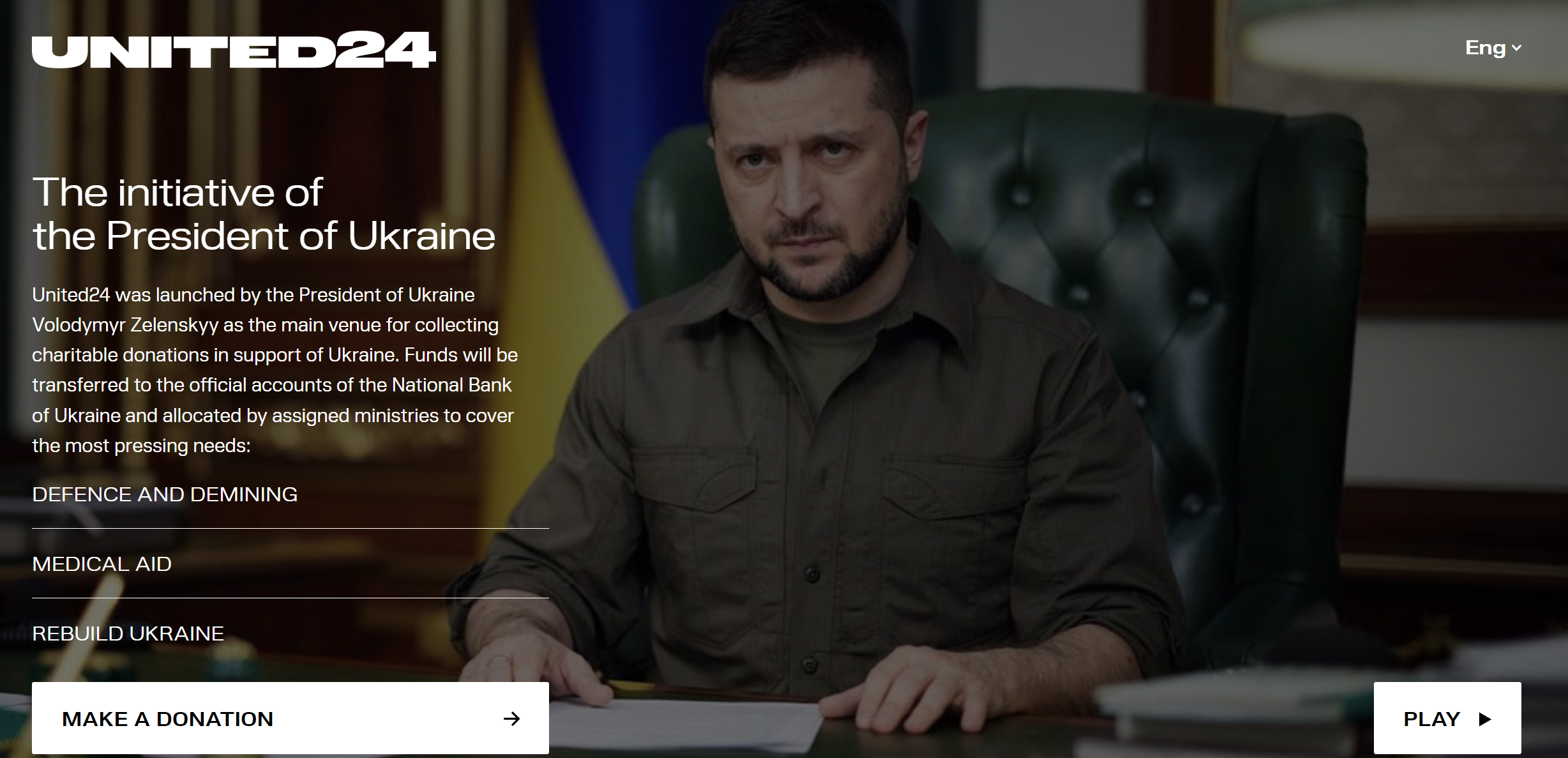 Президент запустив міжнародний проект United24 для збирання коштів для України