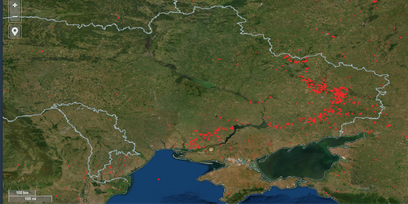 NASA показало, как выглядит линия фронта в Украине из космоса