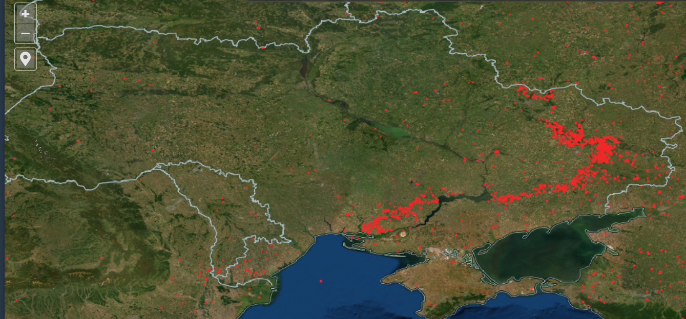 NASA показало, як виглядає лінія фронту в Україні з космосу