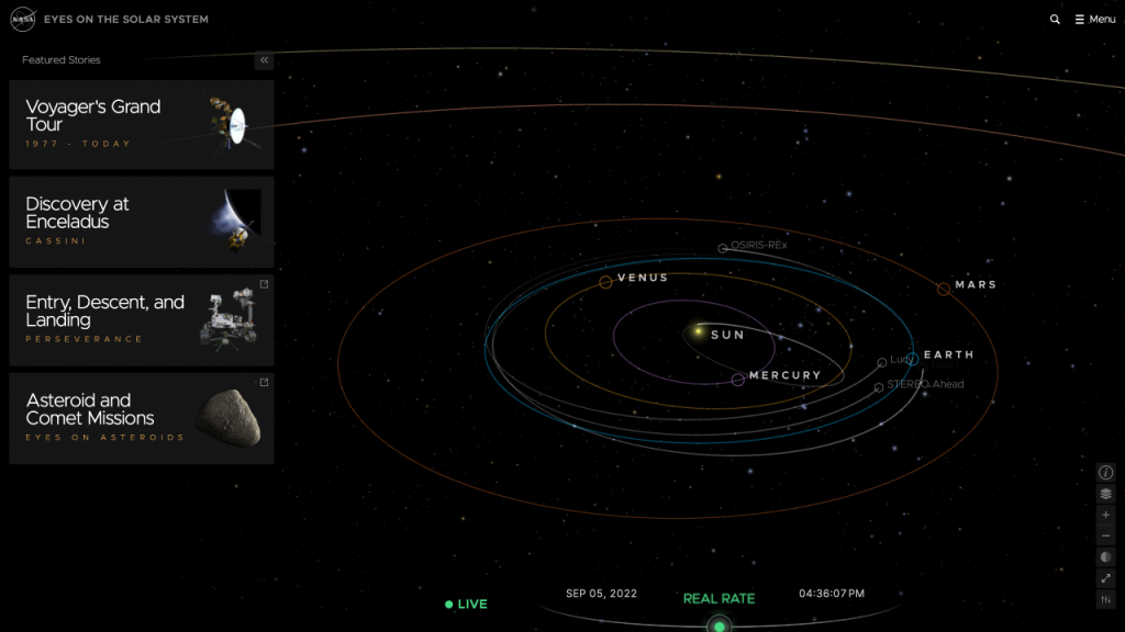 NASA представила интерактивную 3D-карту Солнечной системы, показывающую движение планет в реальном времине