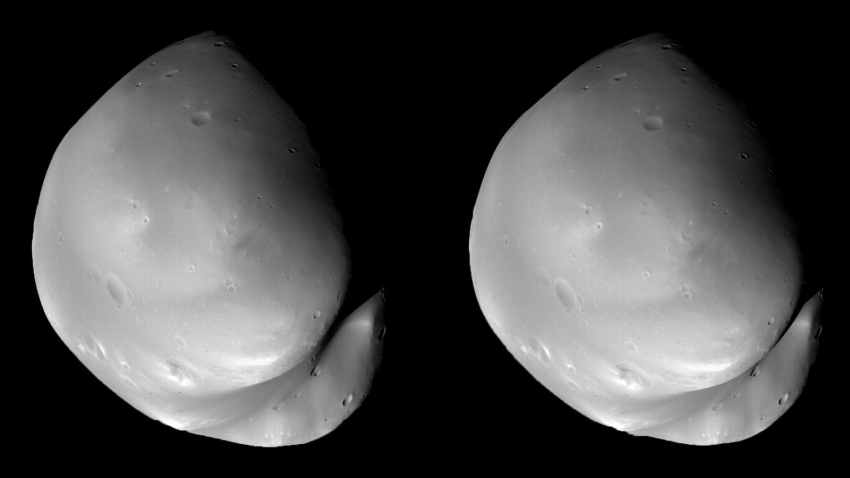 Исследовательский зонд ОАЭ показал самое детальное изображение спутника Марса - Деймоса (видео)